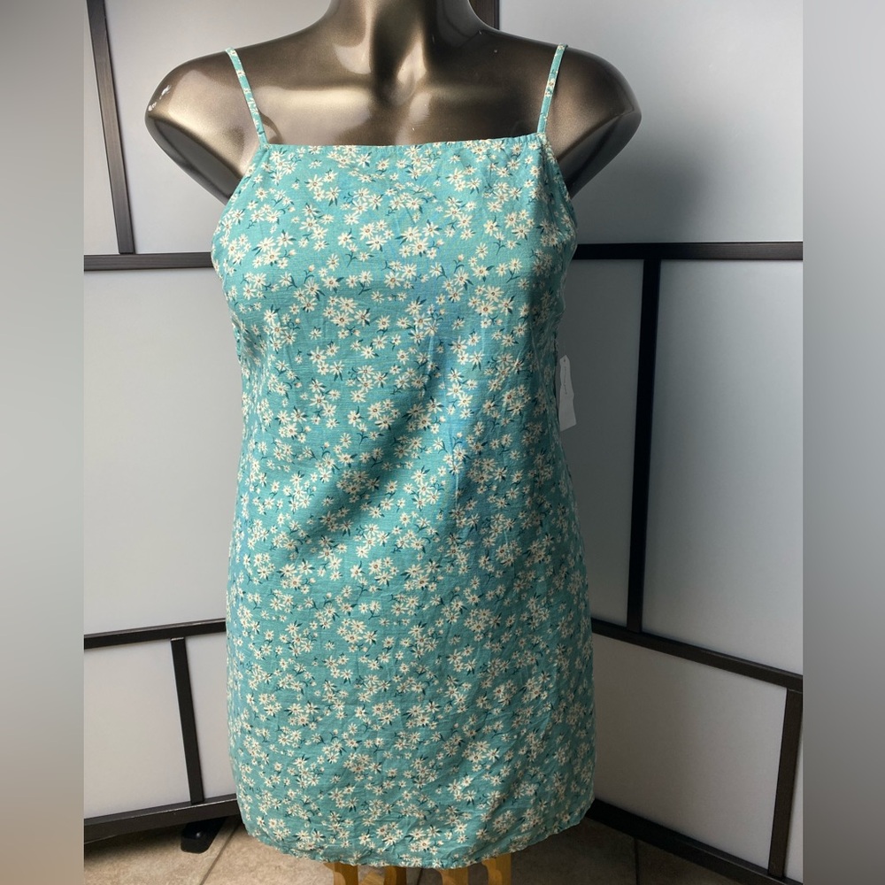 American Eagle Floral Spaghetti Strap Cut Out Back Tie String Mini Sundress Sz L